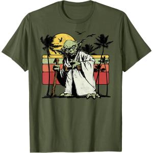 image:imageStar Wars Yoda Retro Striped Vintage Sunset Beach TShirt TShirtOlive Green