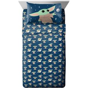 image:imageJay Franco Kids Sheet Set with Fitted Flat Sheets amp Pillow Cover  UltraSoft Bedding with Pillowcase for Room Decor Blue  Mandalorian 4 Piece Full