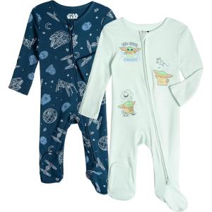image:imageSTAR WARS Baby 2 Pack Zip Up Sleep N Plays Newborn to Infant Sizes Newborn  24 MonthsGreen  Blue