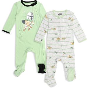image:imageSTAR WARS Baby 2 Pack Zip Up Sleep N Plays Newborn to Infant Sizes Newborn  24 MonthsGreenWhite
