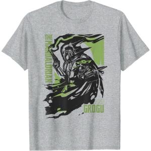 image:imageStar Wars The Mandalorian and Grogu Green Abstract TShirtHeather Grey