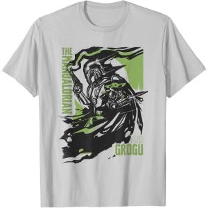 image:imageStar Wars The Mandalorian and Grogu Green Abstract TShirtSilver Grey