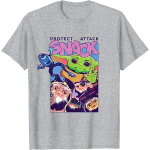 image:imageThe Mandalorian And Grogu Protect Attack Snack The Child TShirtHeather Grey