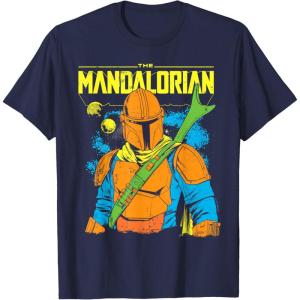 image:imageThe Mandalorian and Grogu  Mando  Neon Colors TShirtNavy Blue