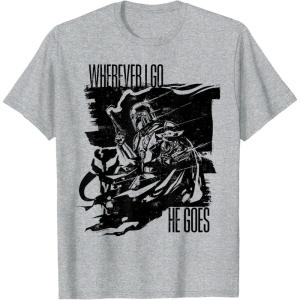 image:imageThe Mandalorian and Grogu  Wherever I Go He Goes TShirtHeather Grey