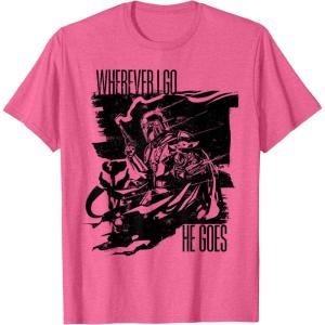 image:imageThe Mandalorian and Grogu  Wherever I Go He Goes TShirtPink Heather