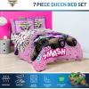 image:imageJay Franco Kids Comforter Set Includes Sheets and Pillow Covers  Soft and Cozy Bed Set for Stylish Room Decor Official Licensed Bedding Blue  The Mandalorian 7 Piece QueenPink  Monster Jam