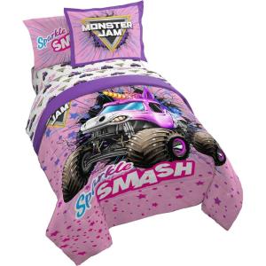 image:imageJay Franco Kids Comforter Set Includes Sheets and Pillow Covers  Soft and Cozy Bed Set for Stylish Room Decor Official Licensed Bedding Blue  The Mandalorian 7 Piece QueenPink  Monster Jam