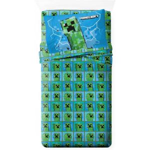 image:imageJay Franco Kids Sheet Set with Fitted Flat Sheets amp Pillow Cover  UltraSoft Bedding with Pillowcase for Room Decor White  The Mandalorian 4 Piece QueenBlue  Minecraft Creeper