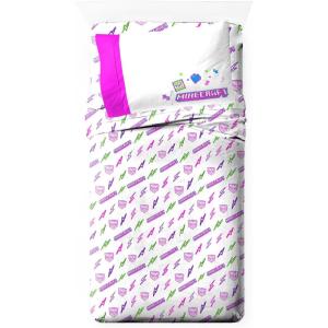 image:imageJay Franco Kids Sheet Set with Fitted Flat Sheets amp Pillow Cover  UltraSoft Bedding with Pillowcase for Room Decor White  The Mandalorian 4 Piece QueenPurple  Minecraft
