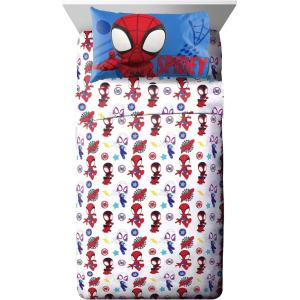 image:imageJay Franco Kids Sheet Set with Fitted Flat Sheets amp Pillow Cover  UltraSoft Bedding with Pillowcase for Room Decor White  The Mandalorian 4 Piece QueenWhite  Spidey  Friends