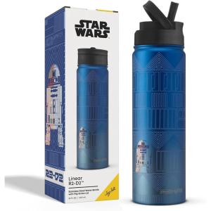 image:imageJoyJolt Star Wars Linear R2D2 Stainless Steel Water Bottle with Flip Straw Lid 22 oz Vacuum Insulated Water Bottle BPAFree Tumbler for Sports and Travel Star Wars GiftsDeath Star