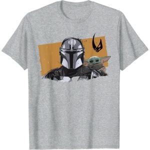 image:imageThe Mandalorian And Grogu Watercolor Duo Mudhorn Clan Of Two TShirtHeather Grey