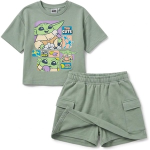 image:imageSTAR WARS The Mandalorian Grogu Girls Cropped TShirt amp French Terry Skirt Outfit Set Toddler to Big Kid Sizes 4T  1416Sage Green