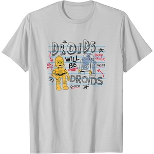 image:imageStar Wars  Droids Will Be Droids Sketch TShirtSilver Grey