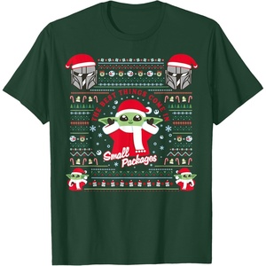image:imageStar Wars The Mandalorian Grogu Small Packages Christmas TShirtDark Green