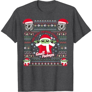 image:imageStar Wars The Mandalorian Grogu Small Packages Christmas TShirtDark Heather Grey