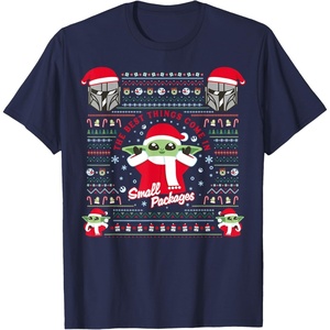 image:imageStar Wars The Mandalorian Grogu Small Packages Christmas TShirtNavy Blue