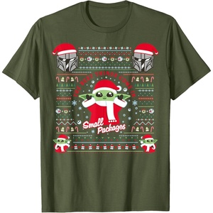 image:imageStar Wars The Mandalorian Grogu Small Packages Christmas TShirtOlive Green