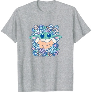 image:imageThe Mandalorian  Grogu  Pastel Flowers TShirtHeather Grey