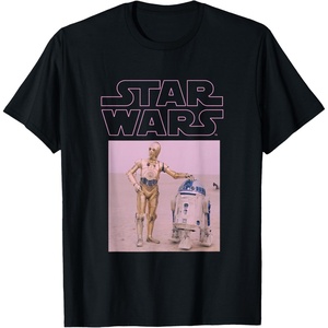 image:imageStar Wars Distressed Neon Pink C3PO amp R2D2 Panel TShirtBlack