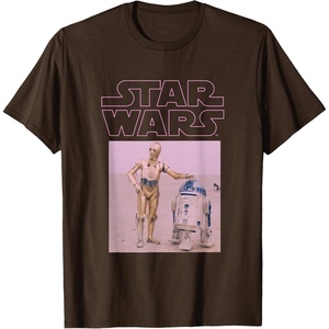 image:imageStar Wars Distressed Neon Pink C3PO amp R2D2 Panel TShirtBrown