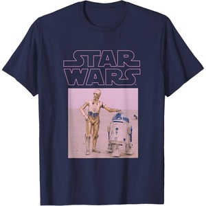 image:imageStar Wars Distressed Neon Pink C3PO amp R2D2 Panel TShirtNavy Blue