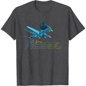 image:imageStar Wars Iconic XWing Rebel Ship Flying Big Chest Logo TShirtDark Heather Grey