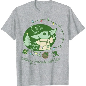 image:imageStar Wars The Mandalorian Grogu Christmas Holiday Lights TShirtHeather Grey