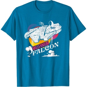 image:imageStar Wars Iconic Millennium Falcon Retro Big Chest Poster TShirtSapphire Blue