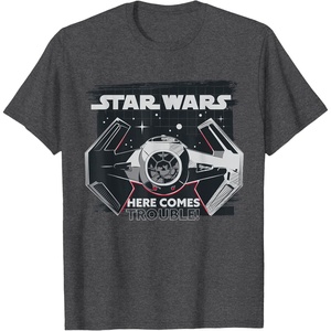 image:imageStar Wars Classic Empire TIE Fighter Here Comes Trouble TShirtDark Heather Grey