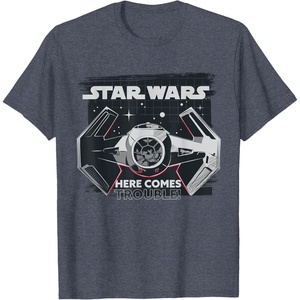 image:imageStar Wars Classic Empire TIE Fighter Here Comes Trouble TShirtHeather Blue