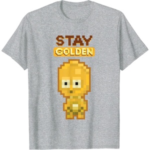 image:imageStar Wars Iconic C3PO Stay Golden Pixel Art Chibi Big Logo TShirtHeather Grey