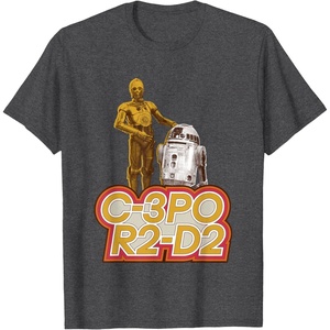 image:imageStar Wars iconic Duo C3PO amp R2D2 Big Chest Retro Poster TShirtDark Heather Grey