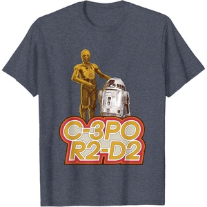 image:imageStar Wars iconic Duo C3PO amp R2D2 Big Chest Retro Poster TShirtHeather Blue