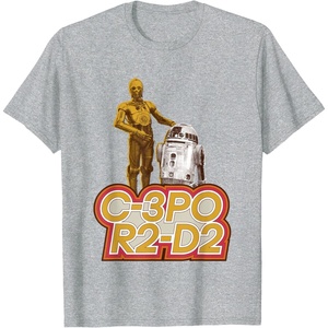 image:imageStar Wars iconic Duo C3PO amp R2D2 Big Chest Retro Poster TShirtHeather Grey