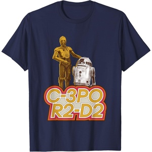 image:imageStar Wars iconic Duo C3PO amp R2D2 Big Chest Retro Poster TShirtNavy Blue