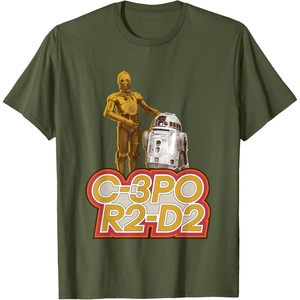 image:imageStar Wars iconic Duo C3PO amp R2D2 Big Chest Retro Poster TShirtOlive Green