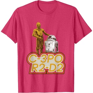 image:imageStar Wars iconic Duo C3PO amp R2D2 Big Chest Retro Poster TShirtRed Heather