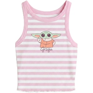 image:imageStar Wars Girls Star Wars the Mandalorian and Grogu Girls Baby Yoda Printed Stripe Soft Hand Screen Tank TopLight Pink