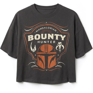 image:imageStar Wars Womens Star Wars the Mandalorian and Grogu Bounty Hunter Puff Ink Boxy Crop Graphic TShirt Juniors XsXXLCharcoal