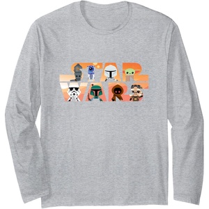 image:imageStar Wars Logo The Mandalorian Kawaii Characters Long Sleeve TShirtHeather Grey