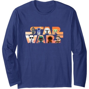 image:imageStar Wars Logo The Mandalorian Kawaii Characters Long Sleeve TShirtNavy Blue
