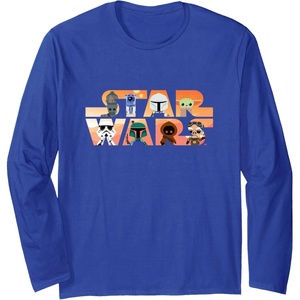 image:imageStar Wars Logo The Mandalorian Kawaii Characters Long Sleeve TShirtRoyal Blue