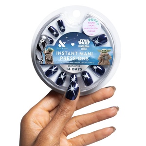 image:imageOlive amp June Instant Mani PressOn Nails Glue  Star Wars The Mandalorian amp Grogu  42 Fake Nails 21 Sizes  NonToxic LongLasting Up to 14 Days  Extra Short Round  Nom Nom Orange ChromeBlue Celestial Chrome