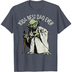 image:imageStar Wars Fathers Day Yoda Best Dad Curved Text TShirtHeather Blue
